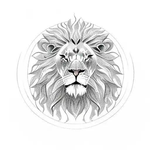a full-face lion's head in a ring with a Greek ornament tattoo design idea
