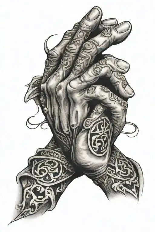 Cover up praying hands holding tattoo design idea