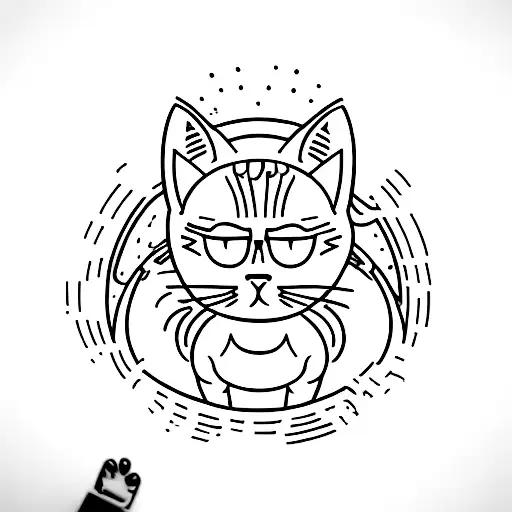 A cat sitting on a pile of business books, representing the balance between work and leisure tattoo design idea