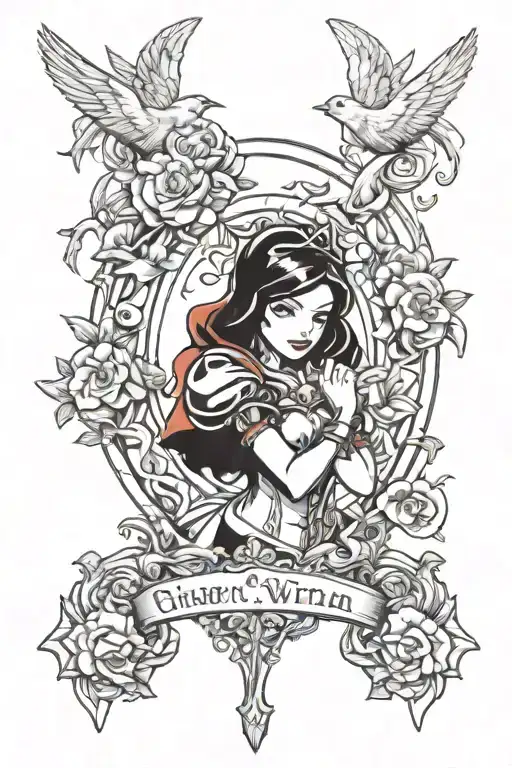 Nikke godess of victory Snow white and Red hood for the Pilgrim squad tattoo design idea