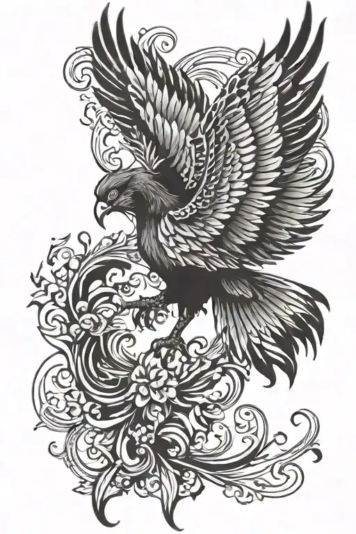 phoenix with open wings tattoo design idea