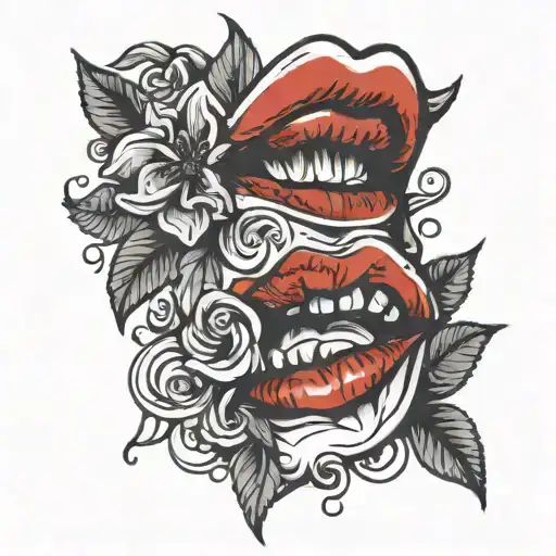 kiss red lips tattoo design idea