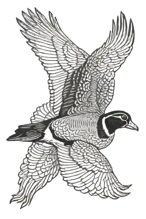 wood duck flying tattoo design idea