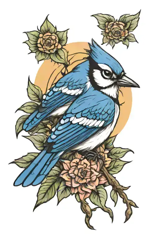 bluejay and sun tattoo tattoo design idea