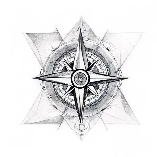 Design a tattoo that combines a compass rose with a field of lavender, symbolizing both exploration and tranquility. tattoo design idea