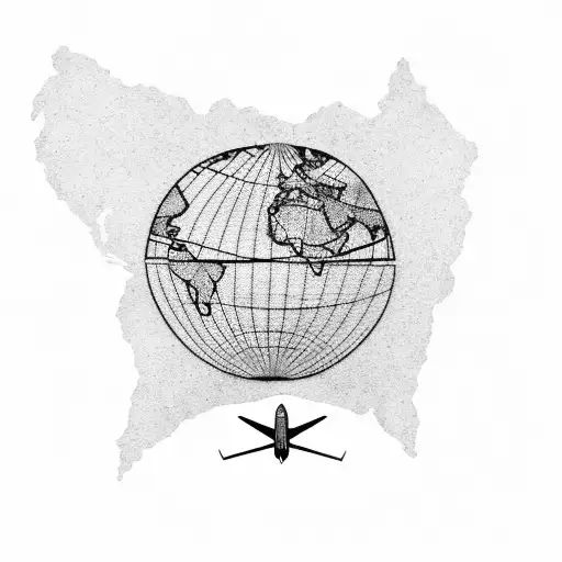 A small, minimalist airplane with a world map as its wings, symbolizing the passion for global exploration and the desire to see the world. tattoo design idea