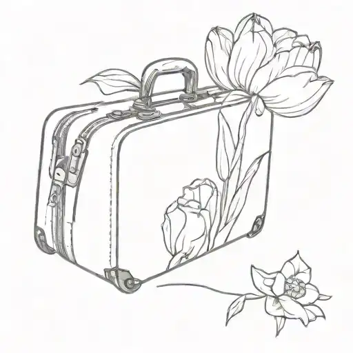 airplane suitcase tulip flower tattoo design idea