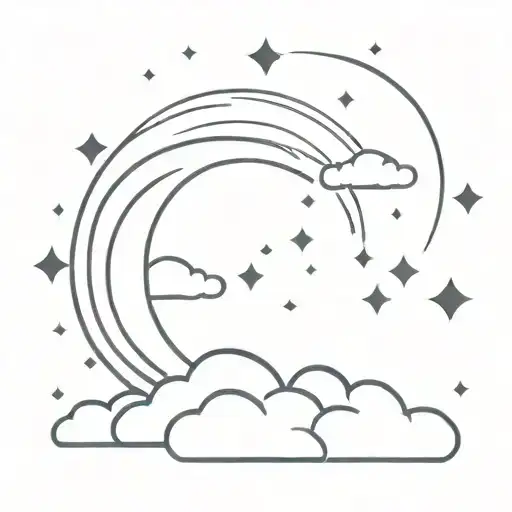 crescent moon and rain clouds surrounding tattoo design idea