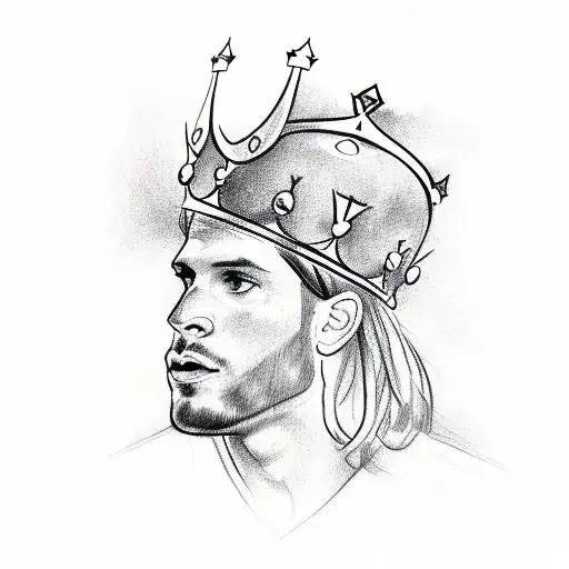 A sketch-style portrait of a football player wearing a crown, inspired by Queen's music tattoo design idea