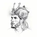 A sketch-style portrait of a football player wearing a crown, inspired by Queen's music tattoo design idea