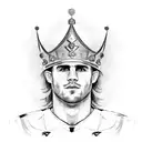 A sketch-style portrait of a football player wearing a crown, inspired by Queen's music tattoo design idea