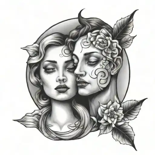 Gemini, 2 faces, moon,  tattoo design idea