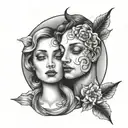Gemini, 2 faces, moon,  tattoo design idea