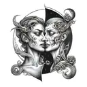 Gemini, 2 faces, moon,  tattoo design idea