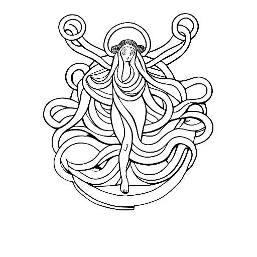 A minimalist depiction of Medusa, a symbol of female empowerment and resilience tattoo design idea