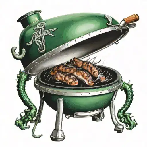 bbq gangster big green egg tattoo design idea