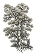 oak tree with saxophone led on it  tattoo design idea