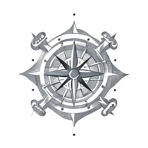 A minimalist design of the One Piece logo incorporated into a compass, symbolizing the client's passion for both sailing and the series tattoo design idea