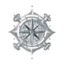 A minimalist design of the One Piece logo incorporated into a compass, symbolizing the client's passion for both sailing and the series tattoo design idea