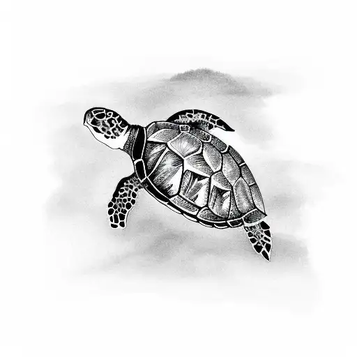 Sea turtle, bleak, souless, fish, ocean themed, lots of coral tattoo design idea