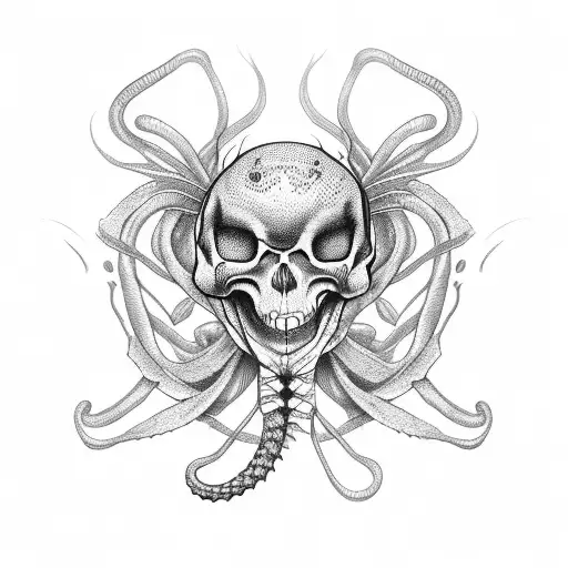 red lily spider with skeleton snake wrapping around the lily tattoo design idea