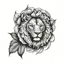A realistic rose intertwined with a fierce lion's mane tattoo design idea