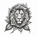 A realistic rose intertwined with a fierce lion's mane tattoo design idea