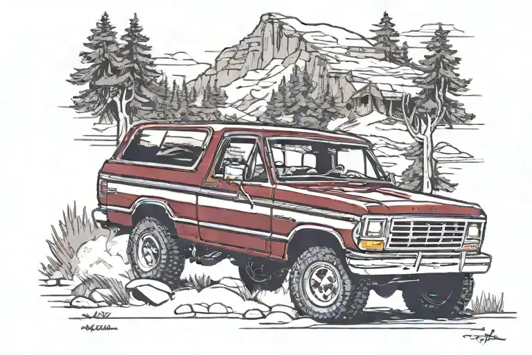 1996 maroon eddie bauer ford bronco driving along  tattoo design idea
