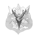 A captivating composition of a mountain range, with lightning bolts forming the shape of a dragon flying through the peaks and a sword piercing through the heart of the tallest mountain tattoo design idea