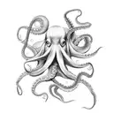 japanese-style Octopus on leg, wrapped around leg tattoo design idea
