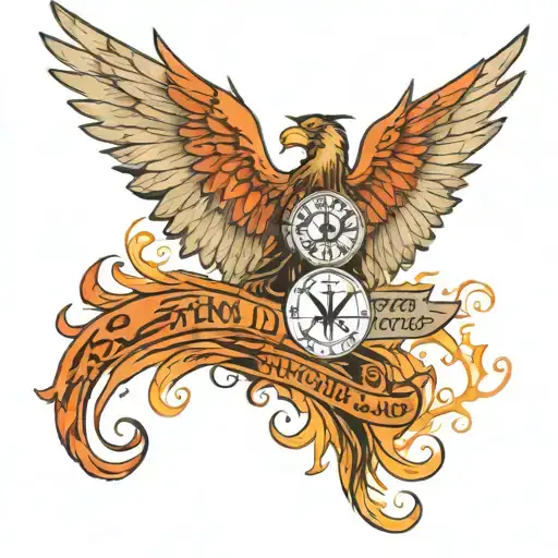 phoenix rising from ashes with wings spread, and 'the world is yours Scarface' written  tattoo design idea