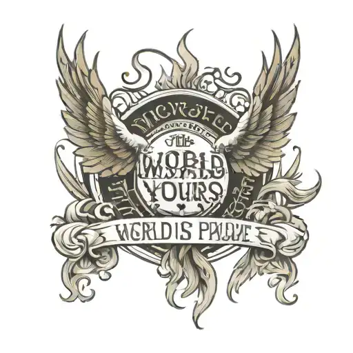 phoenix rising wings spread with the words 'the world is yours Scarface' written    tattoo design idea