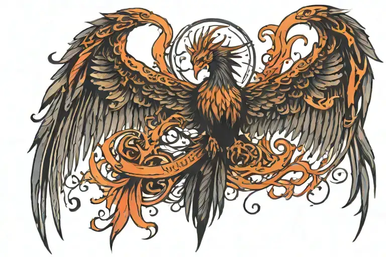 phoenix rising from ashes with wings spread, and 'the world is yours Scarface' written  tattoo design idea