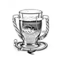 A beer mug surrounded by various fishing hooks and lures tattoo design idea