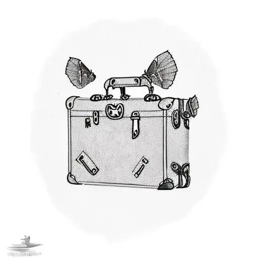 A wanderlust-inspired tattoo featuring a vintage suitcase and a hot air balloon tattoo design idea