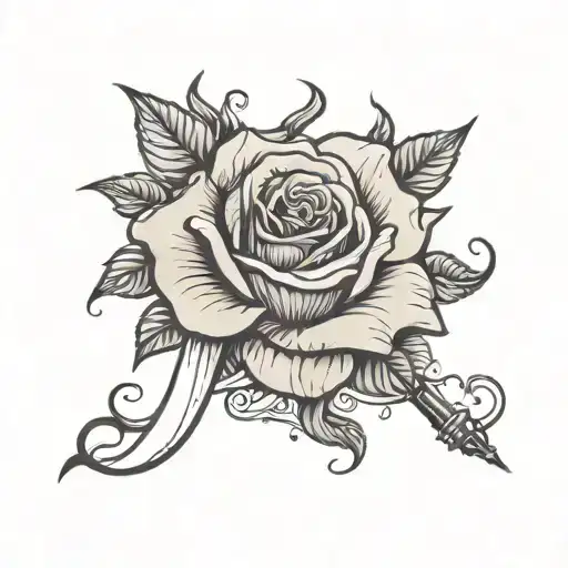 create a letter n cursive  rose tattoo design idea