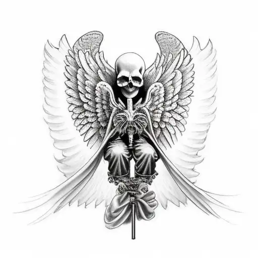 skull angel wings tattoo