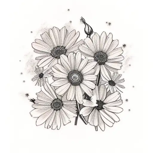 bouquet of daisies, roses, and cosmos for the spine tattoo design idea