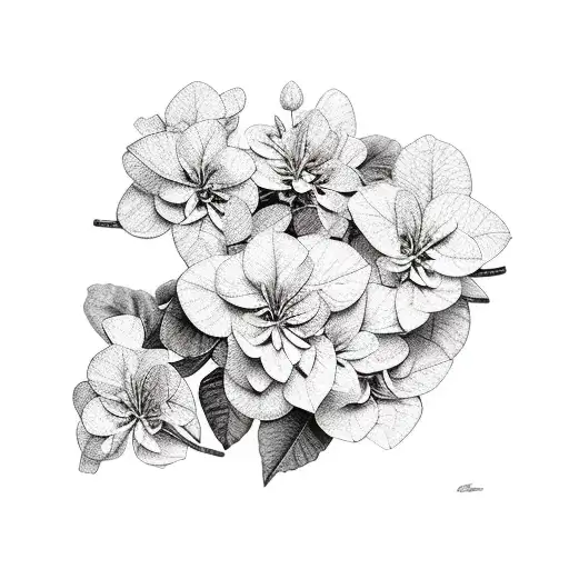 bougainvillea with the names jack and janet on the stems tattoo design idea