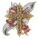 cross ribbon hidden tattoo design idea