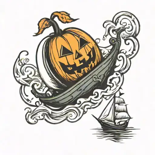 sailor jerry style tattoo featuring pumpkin shaped sailboat  tattoo design idea