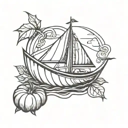 sailor jerry style tattoo featuring pumpkin shaped sailboat  tattoo design idea