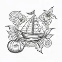 sailor jerry style tattoo featuring pumpkin shaped sailboat  tattoo design idea