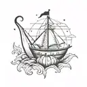 sailor jerry style tattoo featuring pumpkin shaped sailboat  tattoo design idea