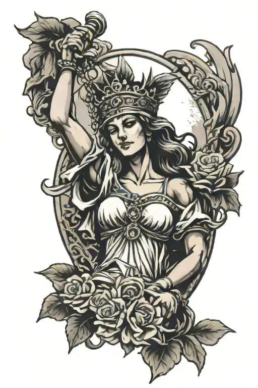 lady justice blindfolded tattoo design idea