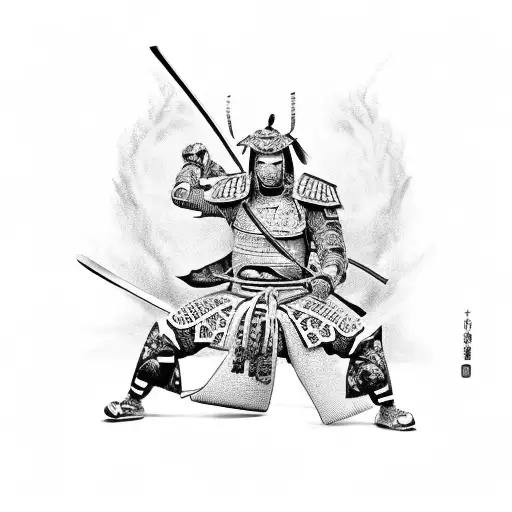 Samurai warrior battling a fierce demon tattoo design idea