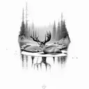 river bed with 2-headed deer tattoo design idea