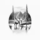 river bed with 2-headed deer tattoo design idea