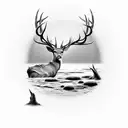 river bed with 2-headed deer tattoo design idea