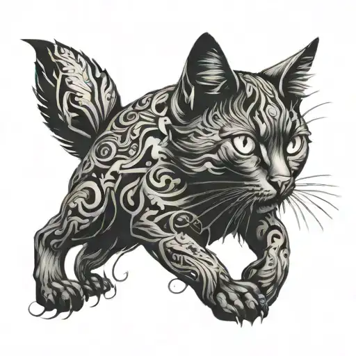 wild black cat tattoo design idea